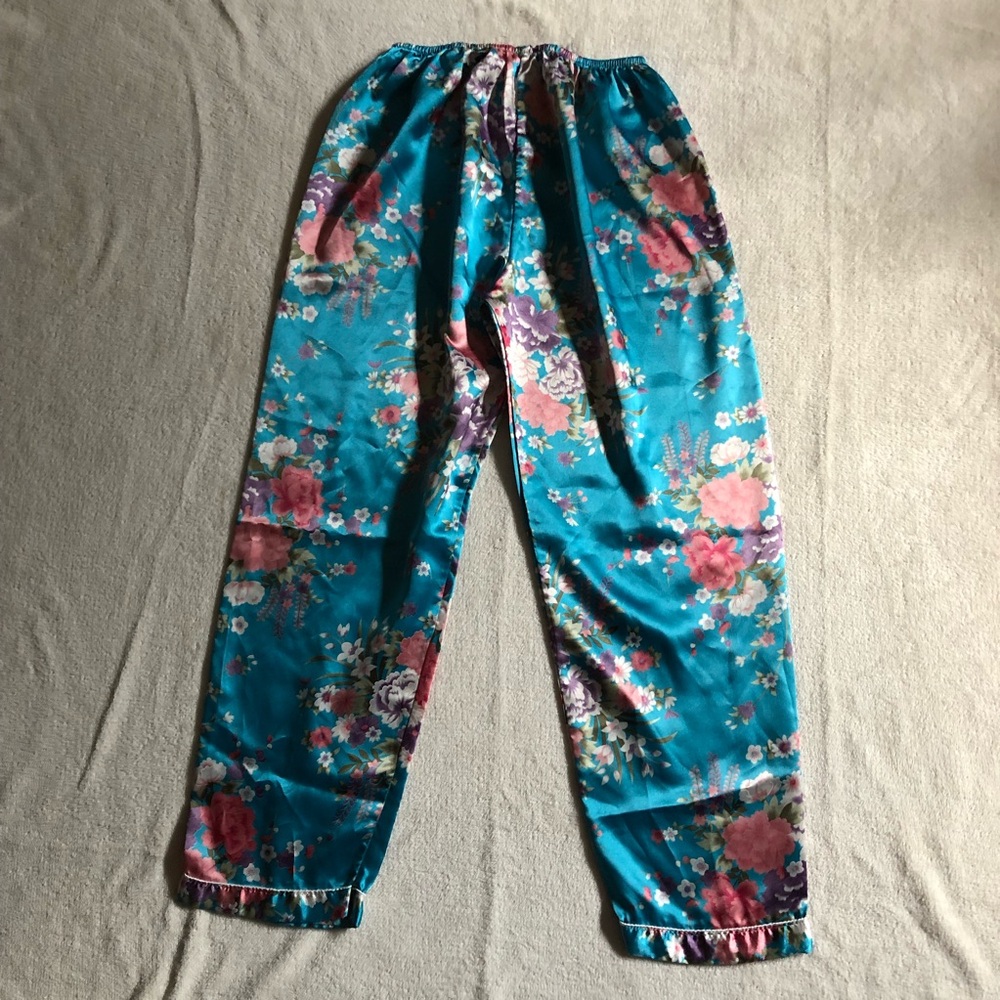 2 pc set sleepwear pajamas teal blue floral loungewear - Picture 5 of 6